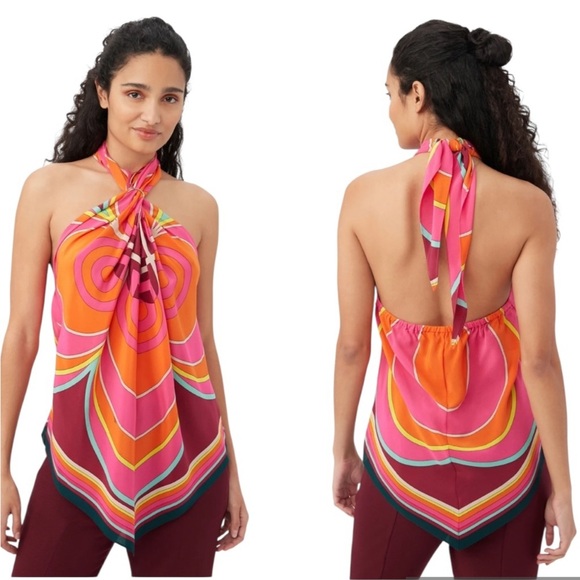 Trina Turk Marine Vibrant Halter Top with Scarf Tie Size XXL